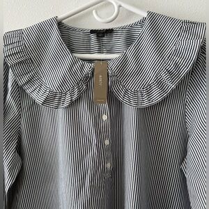 J crew Oversized ruffle-collar shirt in stripe